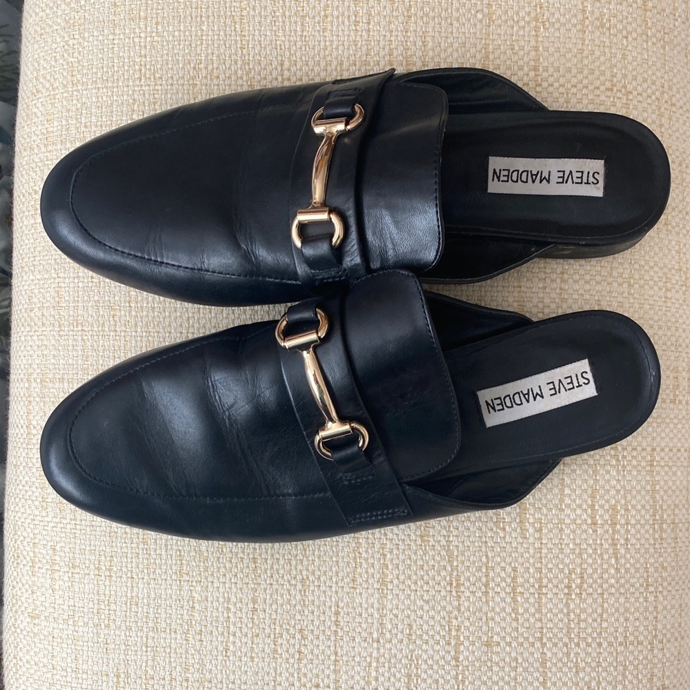 Steve Madden Black Mules with Gold Detail